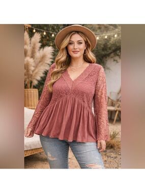 Wonderly Curvy 2X NWT Withered Rose Lace Peplum Boho Blouse Stardust Rayon